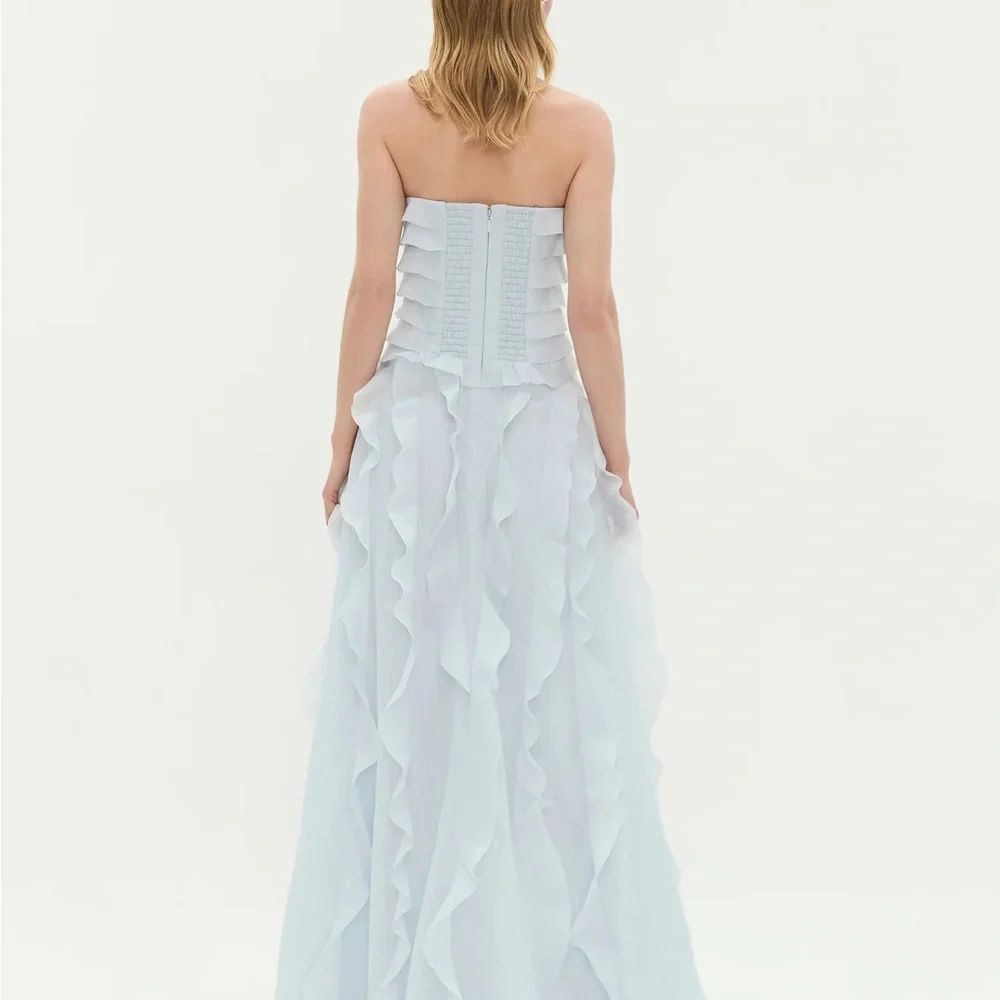Aje Allairie Dress Pastel Blue - Strapless Ruffled Maxi Dress - US4 AU8 - Picture 3 of 6
